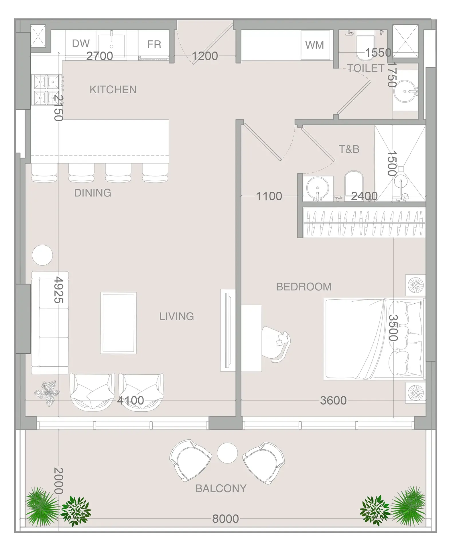 IR1DIAN Park 2 1 bed floor plan, 842 sqft