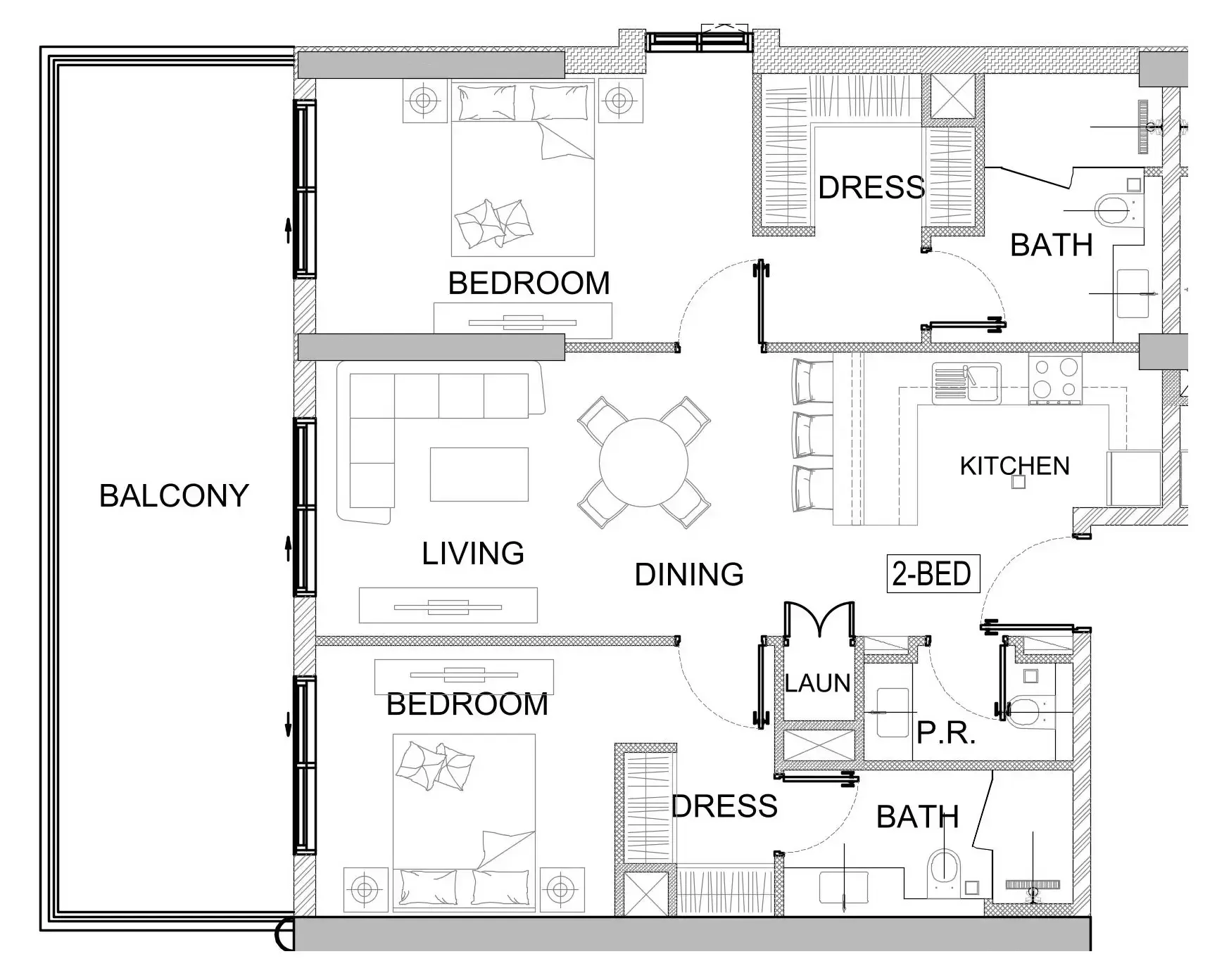 Valencia 2 bed floor plan, 1,261 – 1,269 sqft