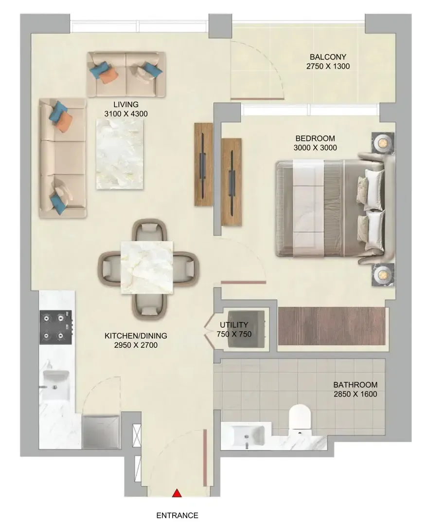 The Woods Abode at Sobha Sanctuary 1 bed floor plan, 540 sqft