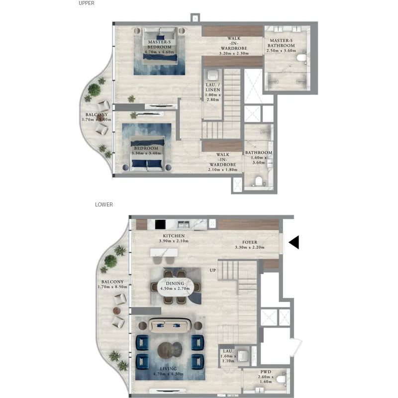 Royal Yacht Club Residence 2 bed floor plan, 1,833 sqft