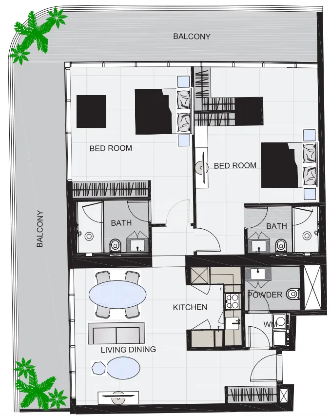 The Community Sports Arena 2 bed floor plan, 1,644 sqft