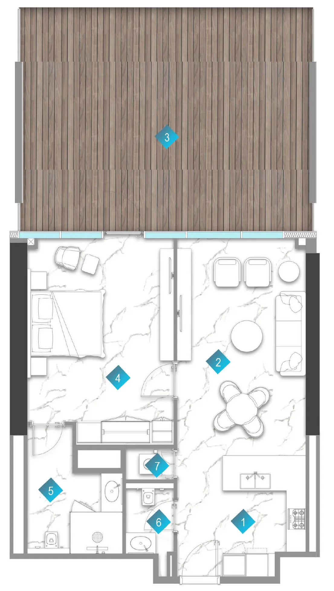 Aqua Arc 1 bed floor plan, 1,433 sqft
