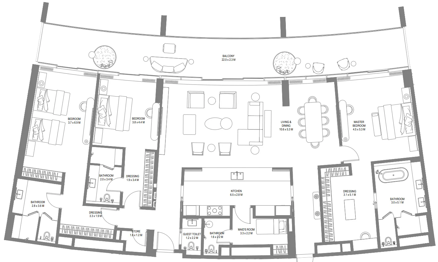 Anantara Sharjah Resort 3 bed floor plan, 3,319 sqft