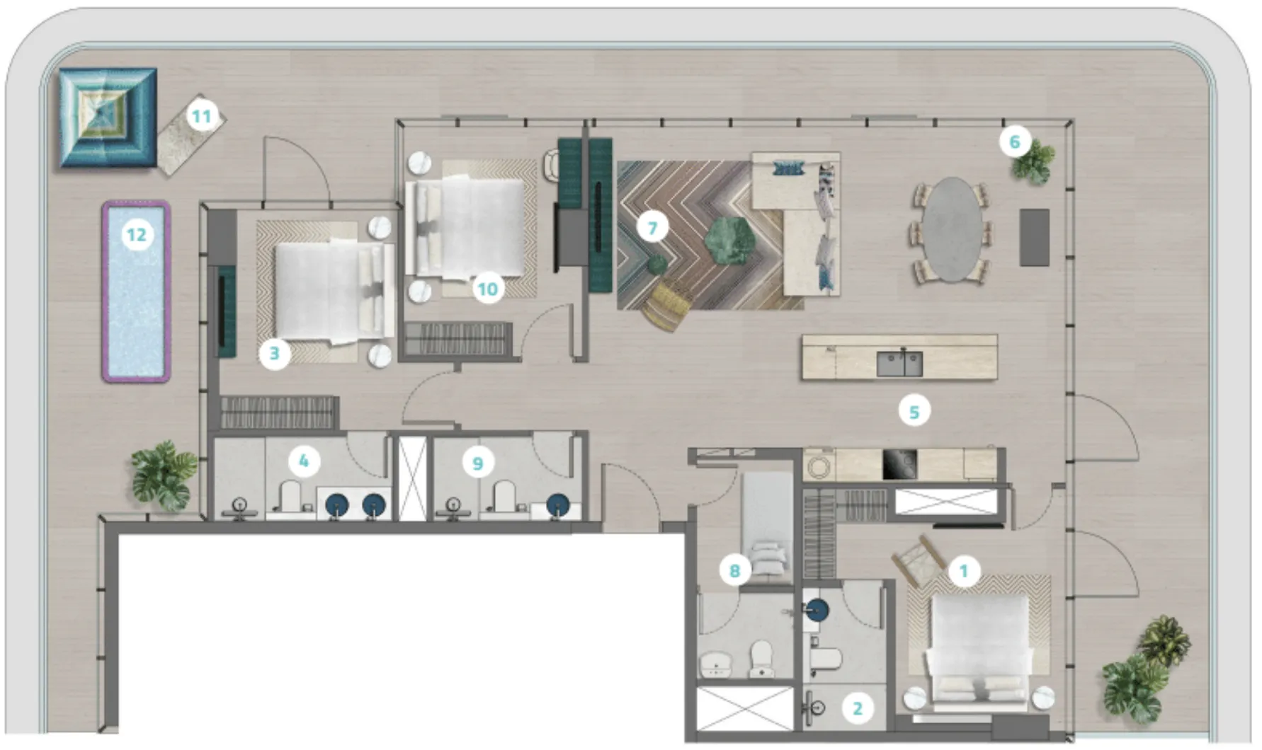 Trio Isle 3 bed floor plan, 2,191 sqft