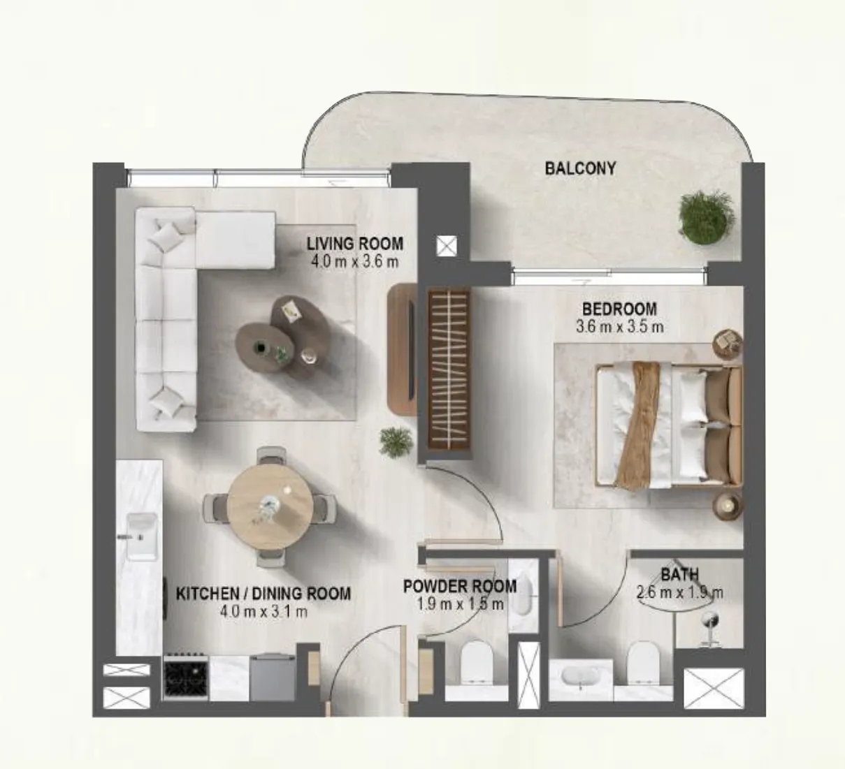 Sanctuary 1 bed floor plan, 699 sqft