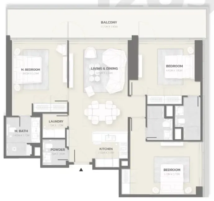 Tonino Lamborghini Residences 3 bed floor plan, 1,731 sqft