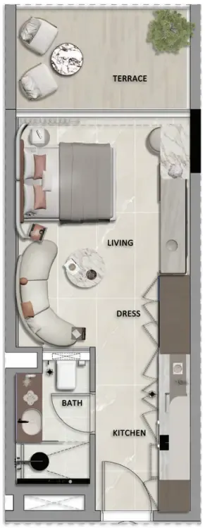 South Lofts Studio floor plan, 354 sqft