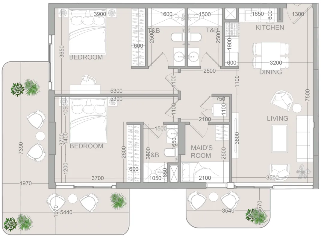 TETR1S Tower 2 bed floor plan, 1,247 sqft