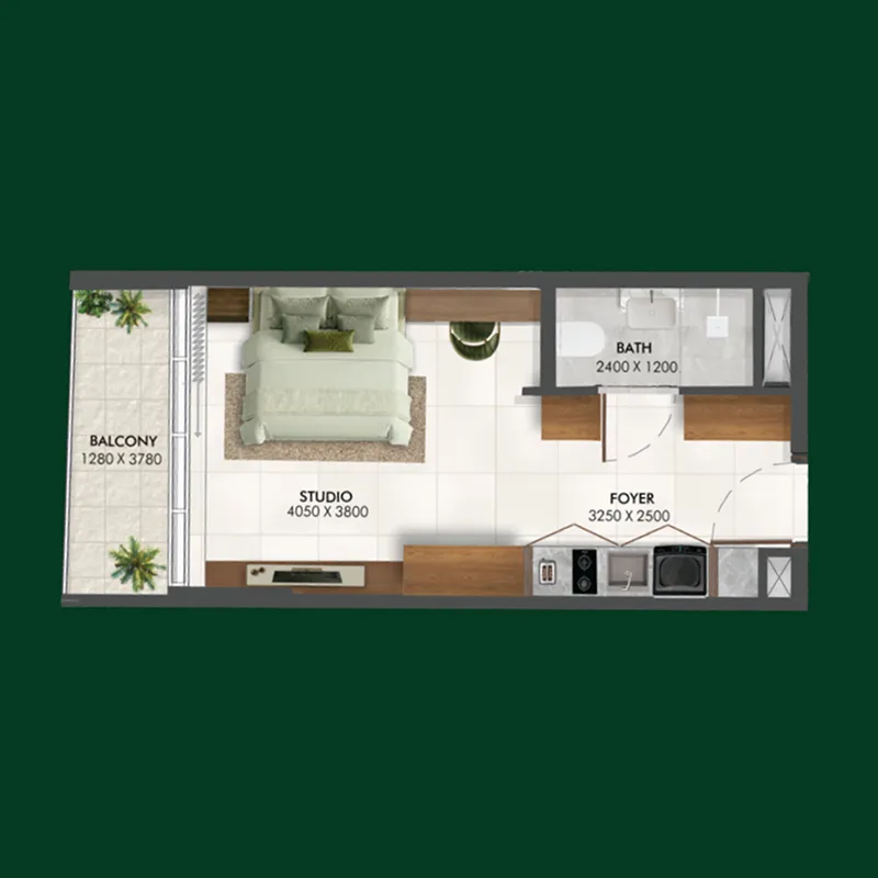 Enchante Studio floor plan, 501 sqft