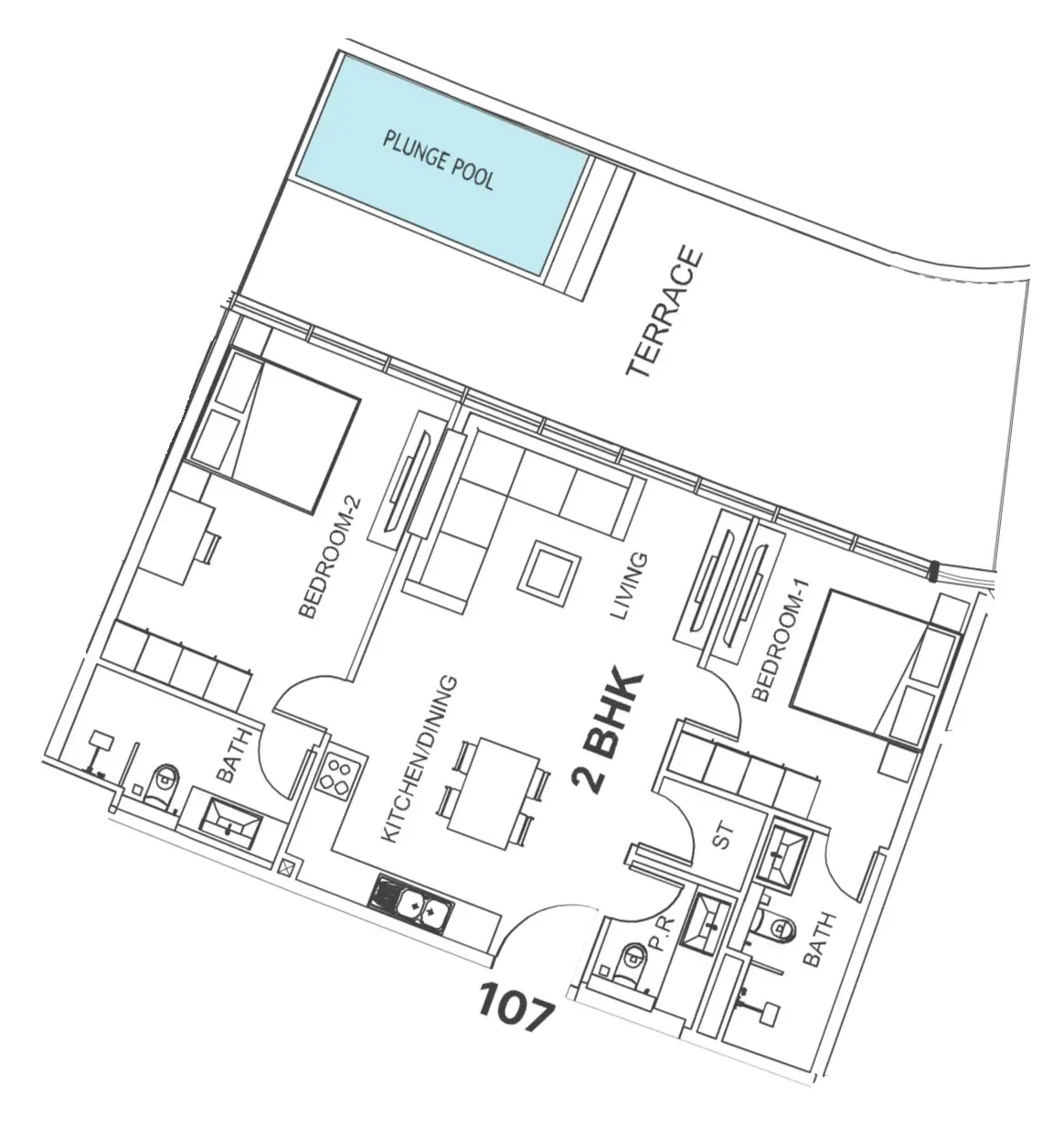 Villa Del Garda 2 bed floor plan, 1,419 sqft