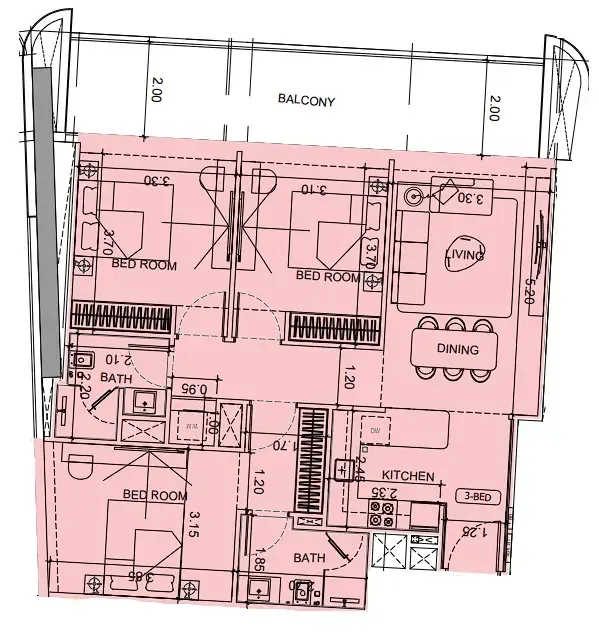 Vision Iconic 3 bed floor plan, 1,198 – 2,566 sqft
