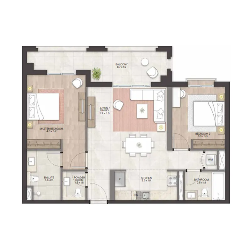 Bloom Living - Granada 2 bed floor plan, 1,144 – 1,146 sqft