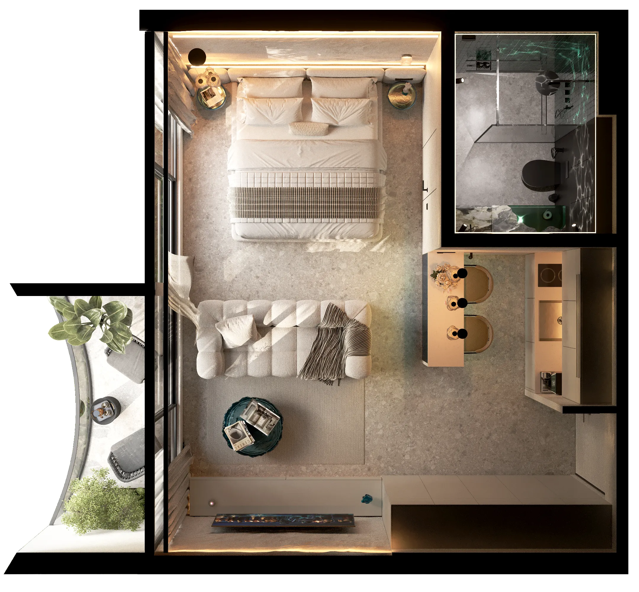 Manta Livin 1 bed floor plan, 323 – 339 sqft