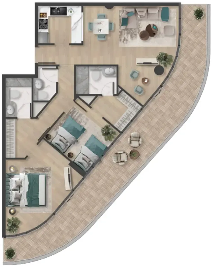 Pelagia 2 bed floor plan, 1,467 sqft