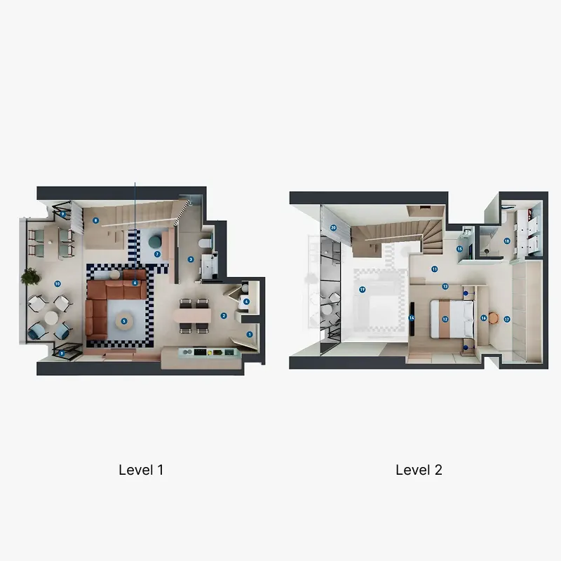 Rove Home Dubai Marina 1 bed floor plan, 1,130 sqft