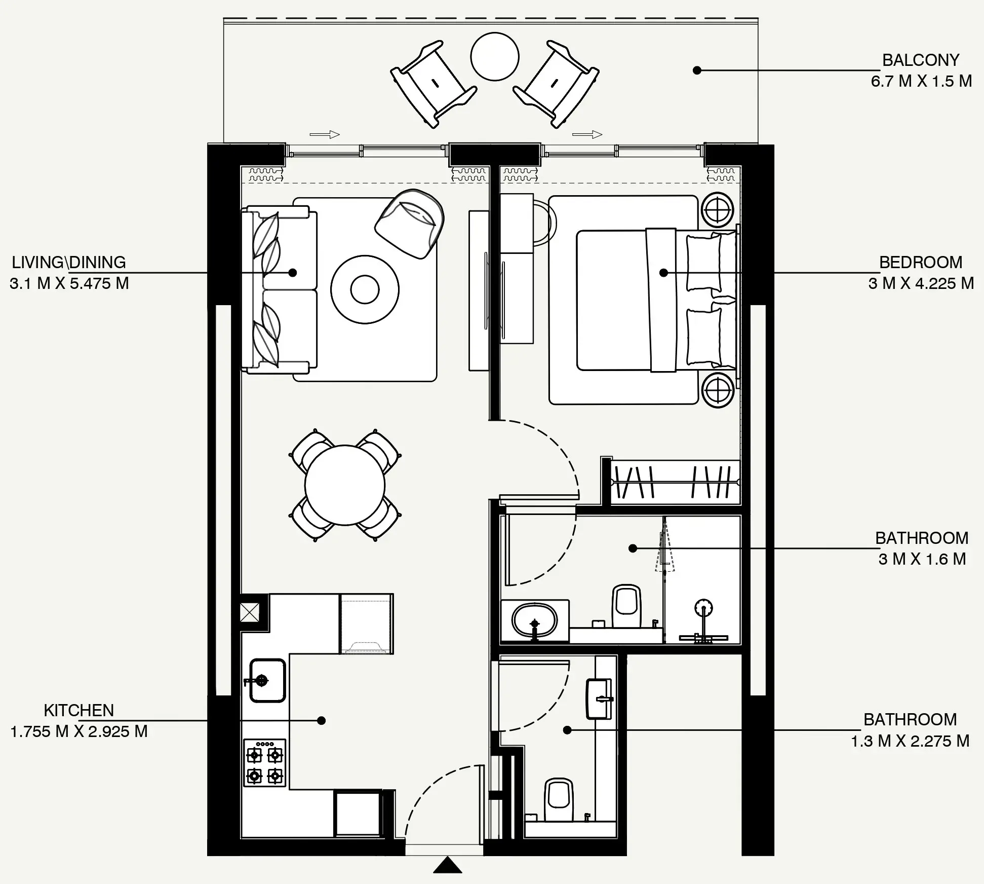Azizi Venice 1 bed floor plan, 733 sqft
