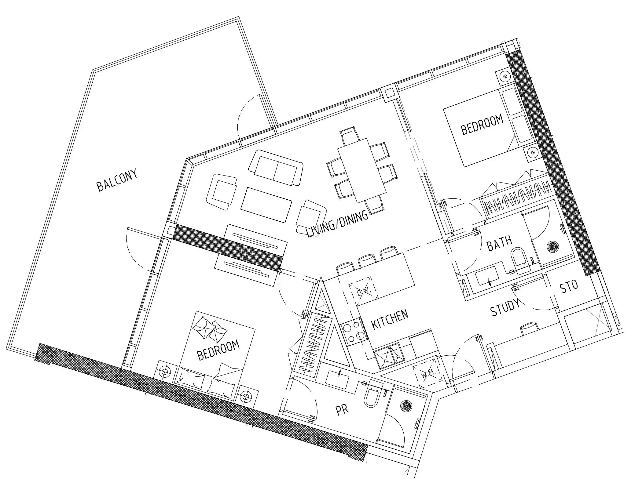 Damac District 2 bed floor plan, 1,218 sqft