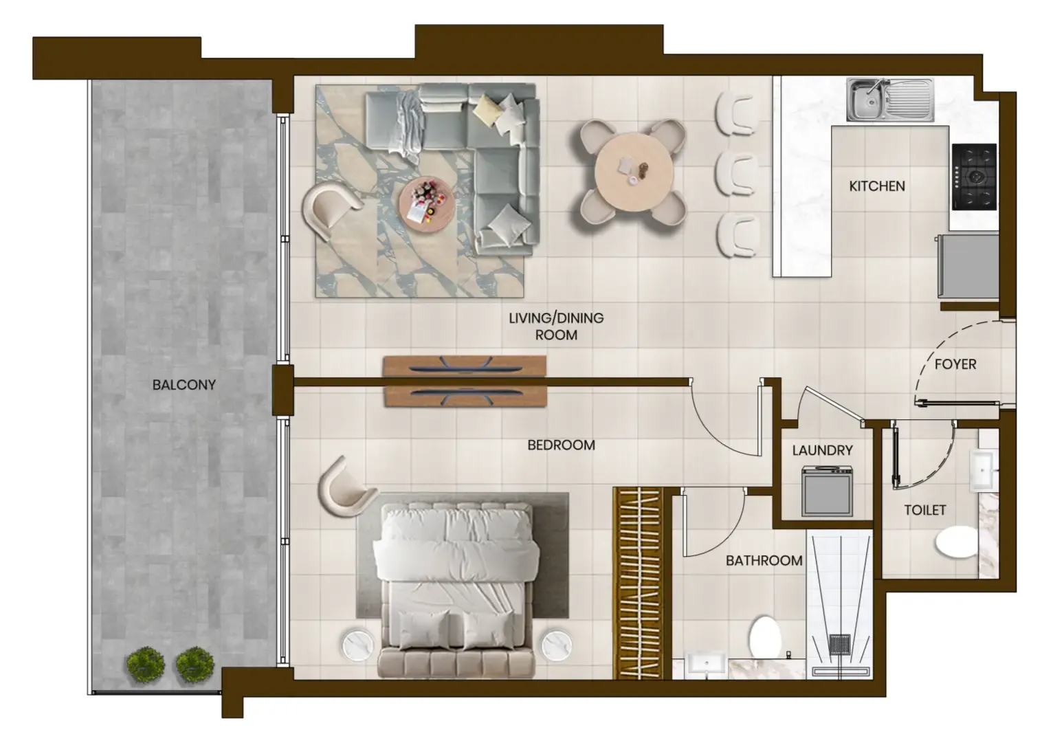 Butterfly Towers 1 bed floor plan, 857 sqft