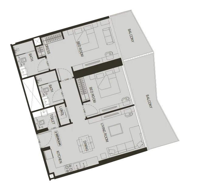 Binghatti Haven 2 bed floor plan, 1,155 sqft