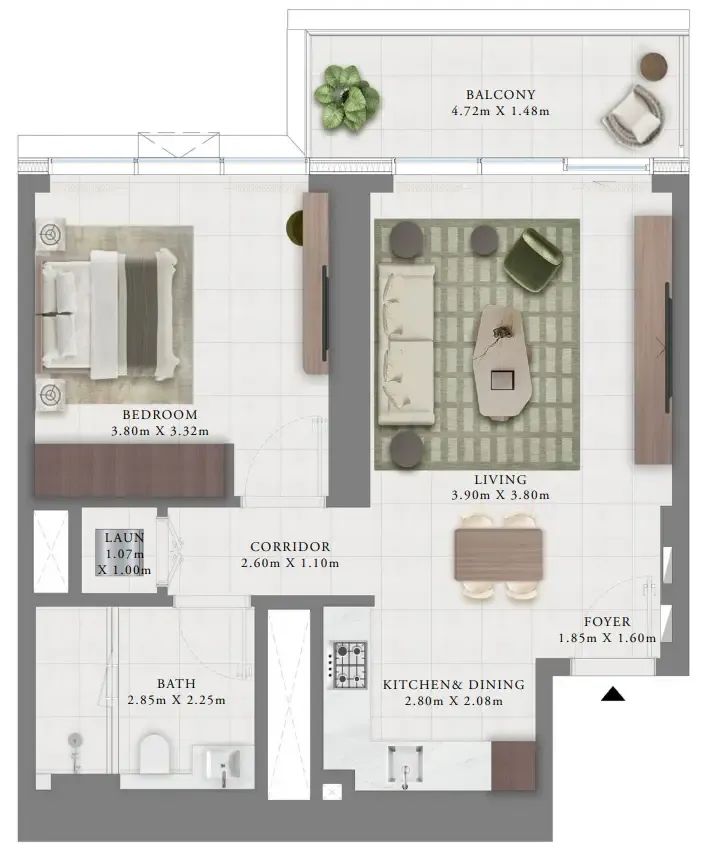 Creek Bay 1 bed floor plan, 737 sqft