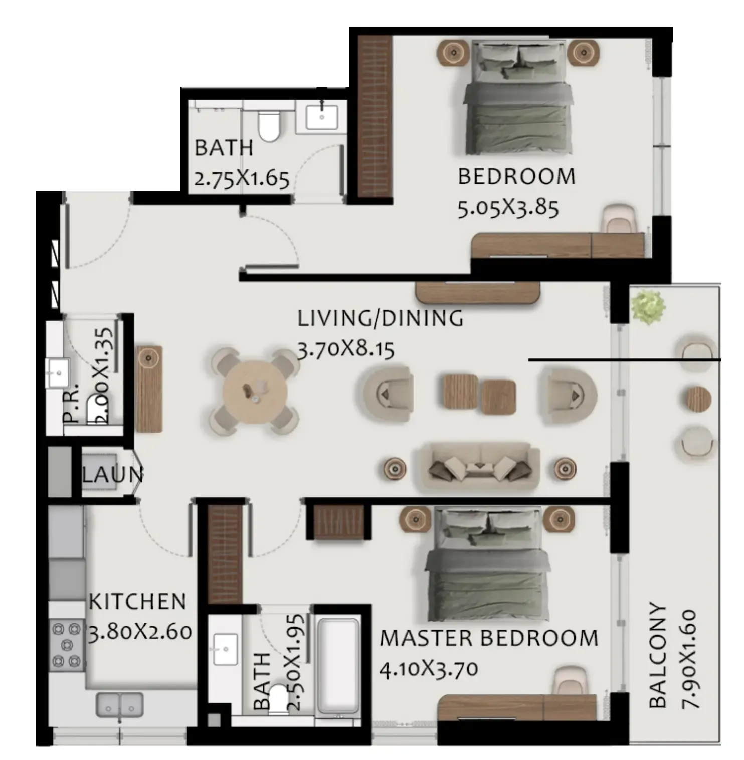 Boulevard Park at Wasl Gate 2 bed floor plan, 1,352 sqft