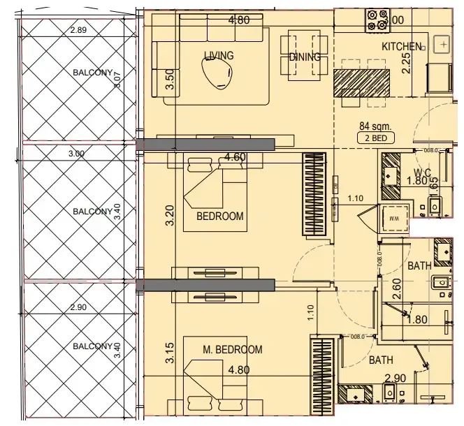 Project Maybach 2 bed floor plan, 1,213 sqft