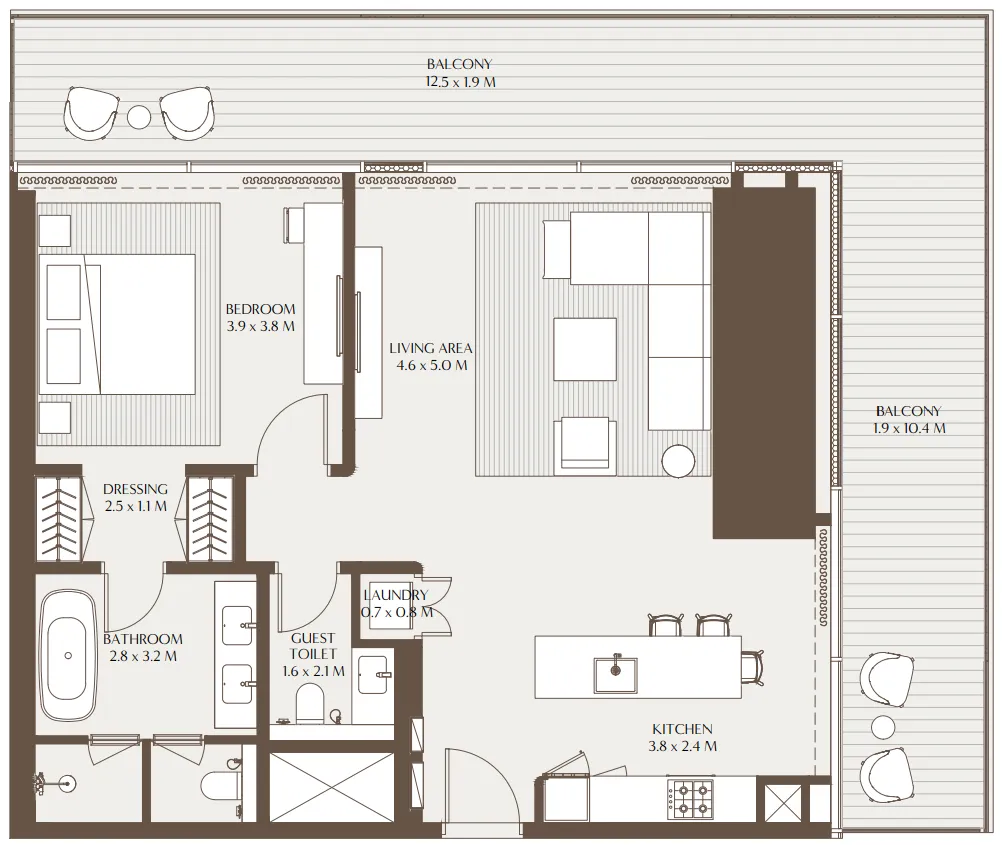 Akala Residences 1 bed floor plan, 1,407 sqft