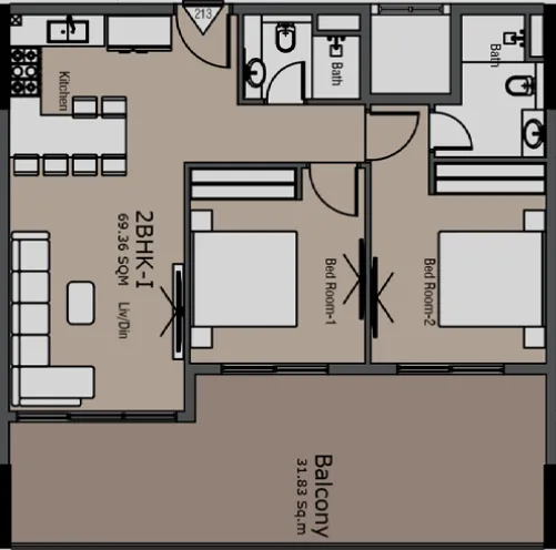 Golden Woods Albab Views 2 bed floor plan, 1,084 sqft