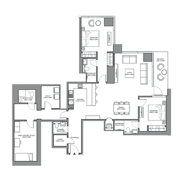Skyscape 2 bed floor plan, 1,726 sqft