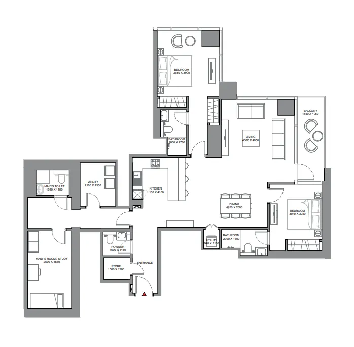 Skyscape 2 bed floor plan, 1,726 sqft
