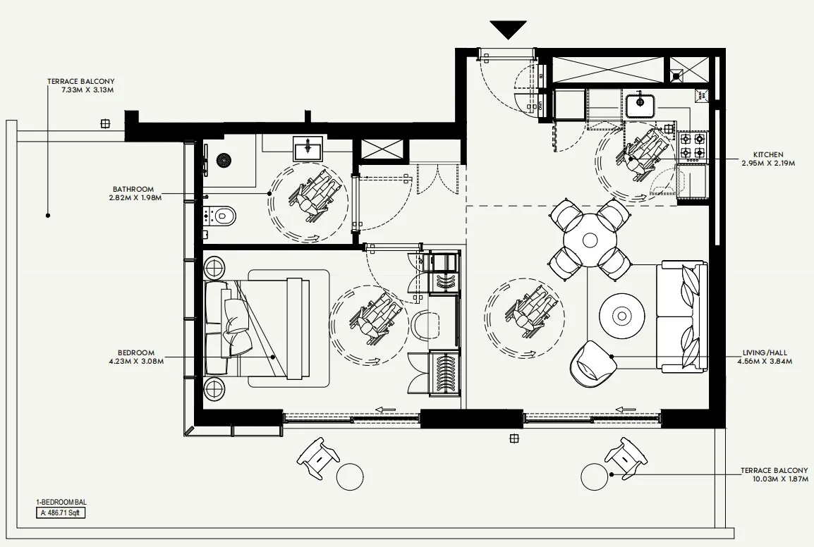 Azizi Jewel 1 bed floor plan, 1,123 sqft