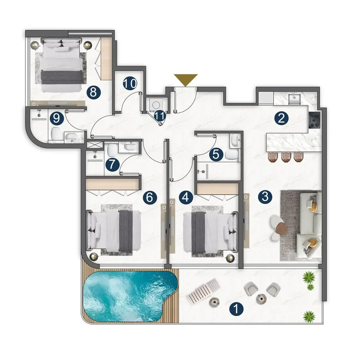 Voxa Pantheon 3 bed floor plan, 1,282 sqft