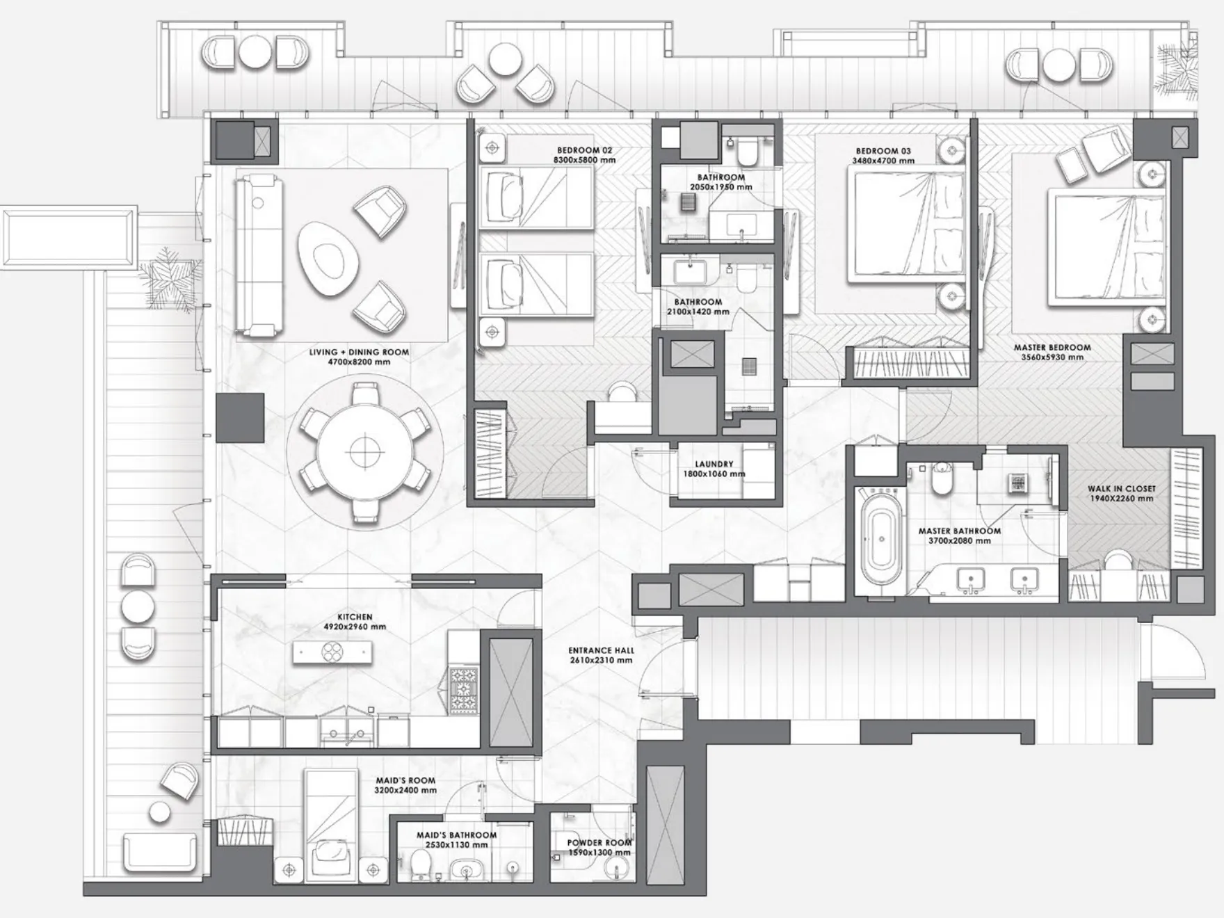 DaVinci 3 bed floor plan, 2,892 sqft