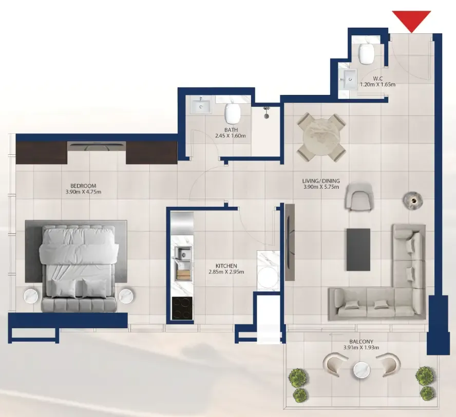 Al Vista 1 bed floor plan, 789 sqft
