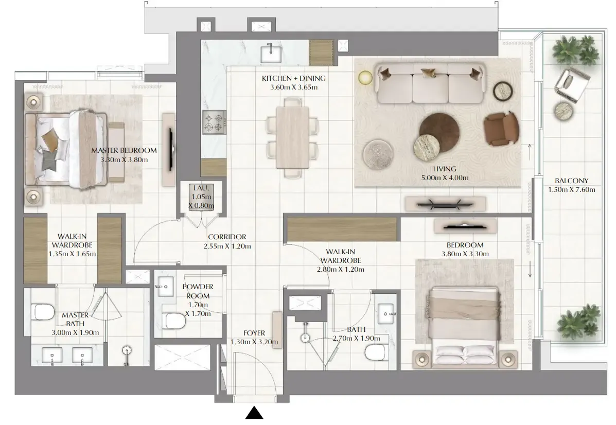 Valia 2 bed floor plan, 1,257 – 1,258 sqft