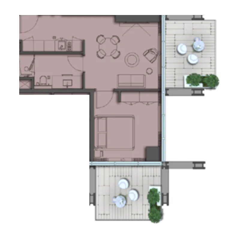 The Symphony by Imtiaz 1 bed floor plan, 810 sqft