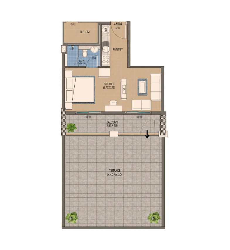 Triana Residences Studio floor plan, 975 sqft