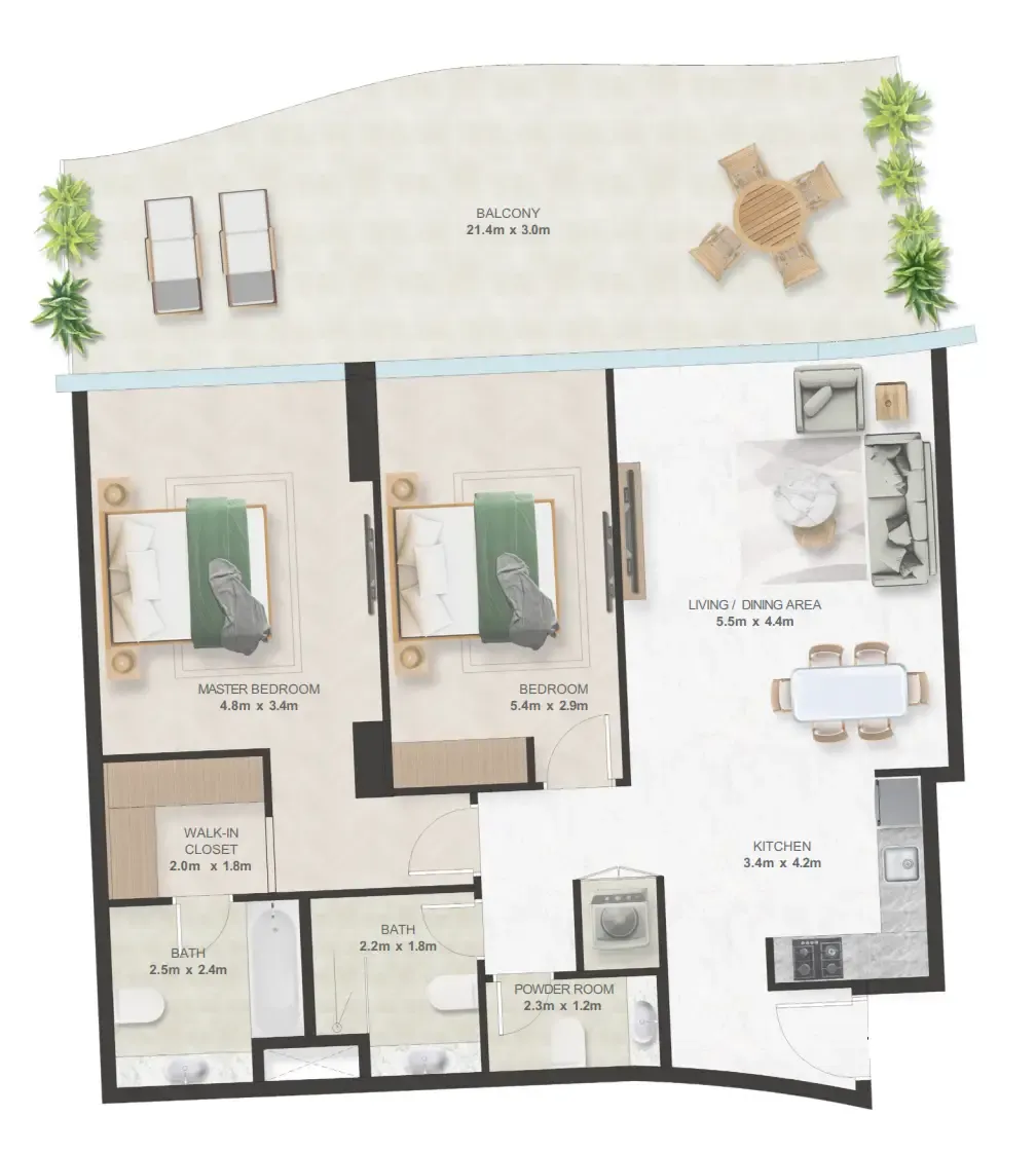 Oystra 2 bed floor plan, 1,677 sqft