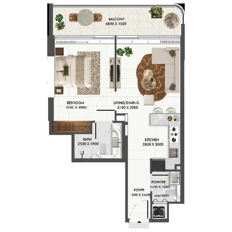 Eira Residence 1 bed floor plan, 687 – 705 sqft