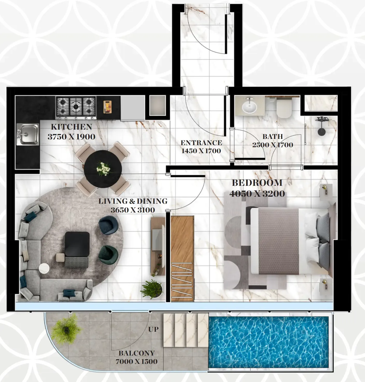 Empire Livings 1 bed floor plan, 589 sqft
