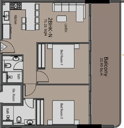 Golden Woods Albab Views 2 bed floor plan, 1,043 sqft