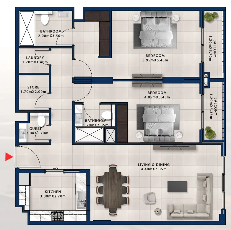 Asayel Avenue 2 bed floor plan, 1,497 sqft
