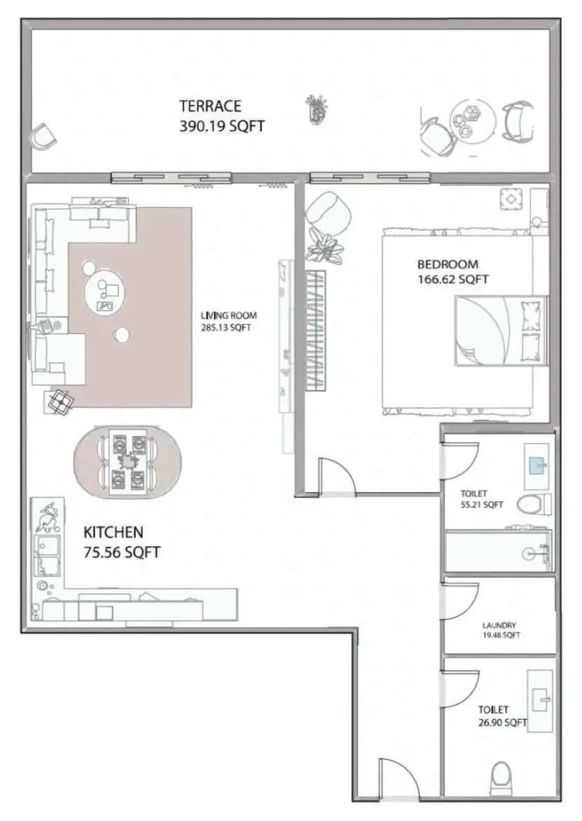 Ajman Creek Towers 2 bed floor plan, 1,642 sqft