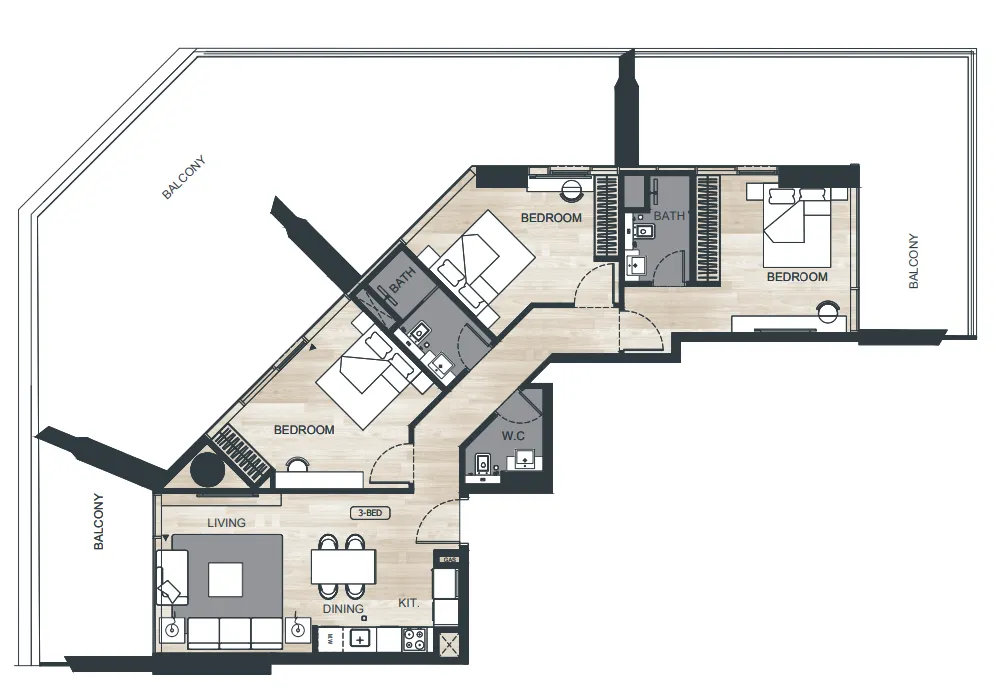 Binghatti Ghost 3 bed floor plan, 2,452 sqft
