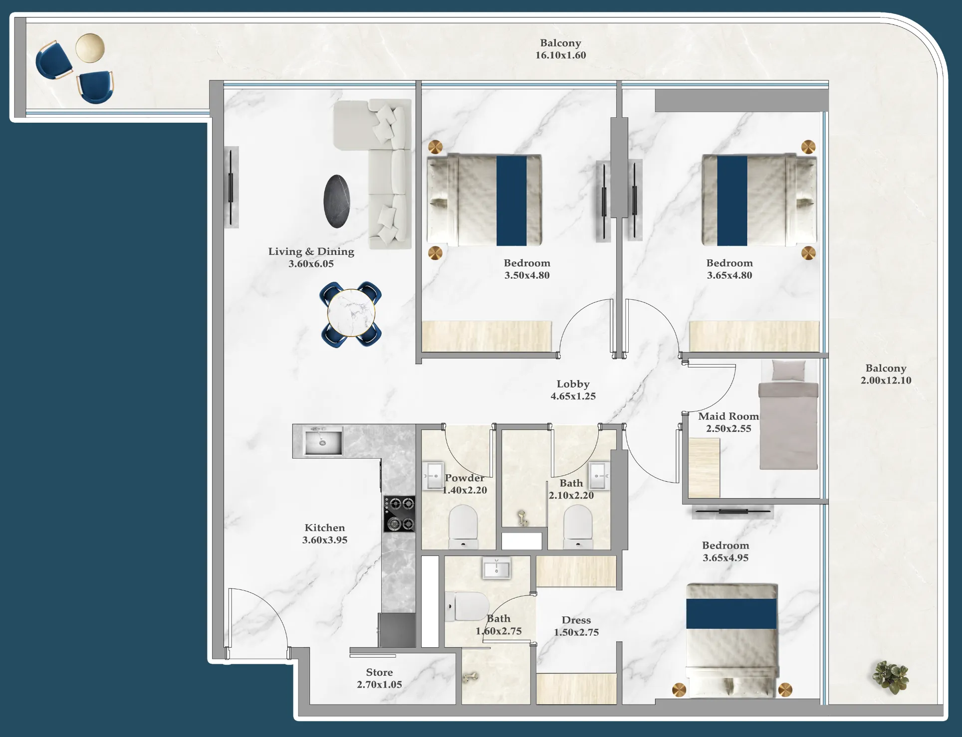 Sparklz 3 bed floor plan, 1,680 sqft