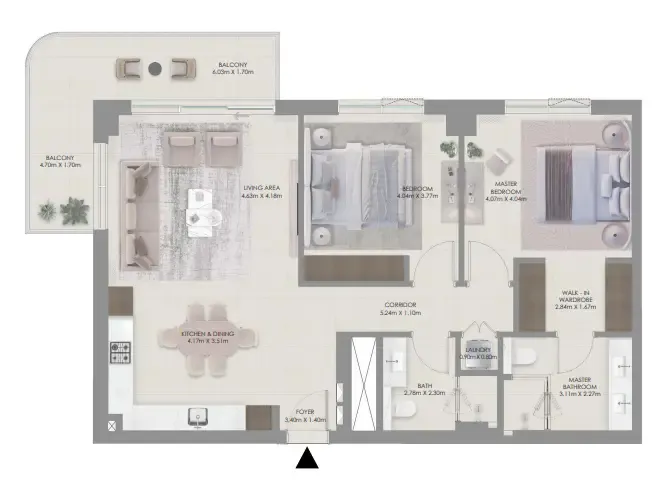 Aurea 2 bed floor plan, 1,269 sqft