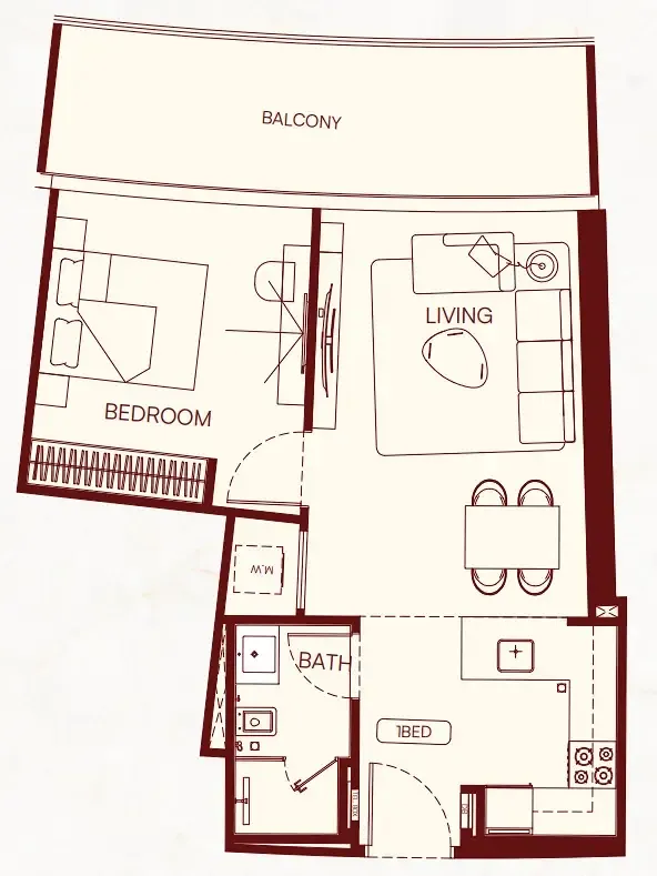 Binghatti Skyflame 1 bed floor plan, 697 – 740 sqft