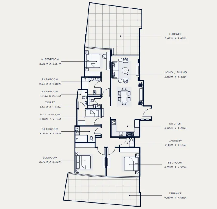 Azizi Venice 3 bed floor plan, 2,390 sqft