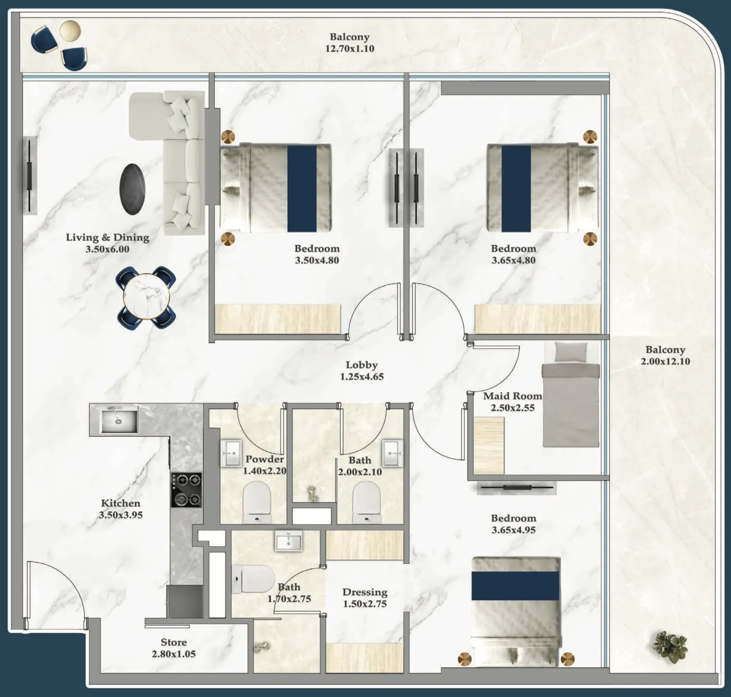 Sparklz 3 bed floor plan, 1,603 sqft