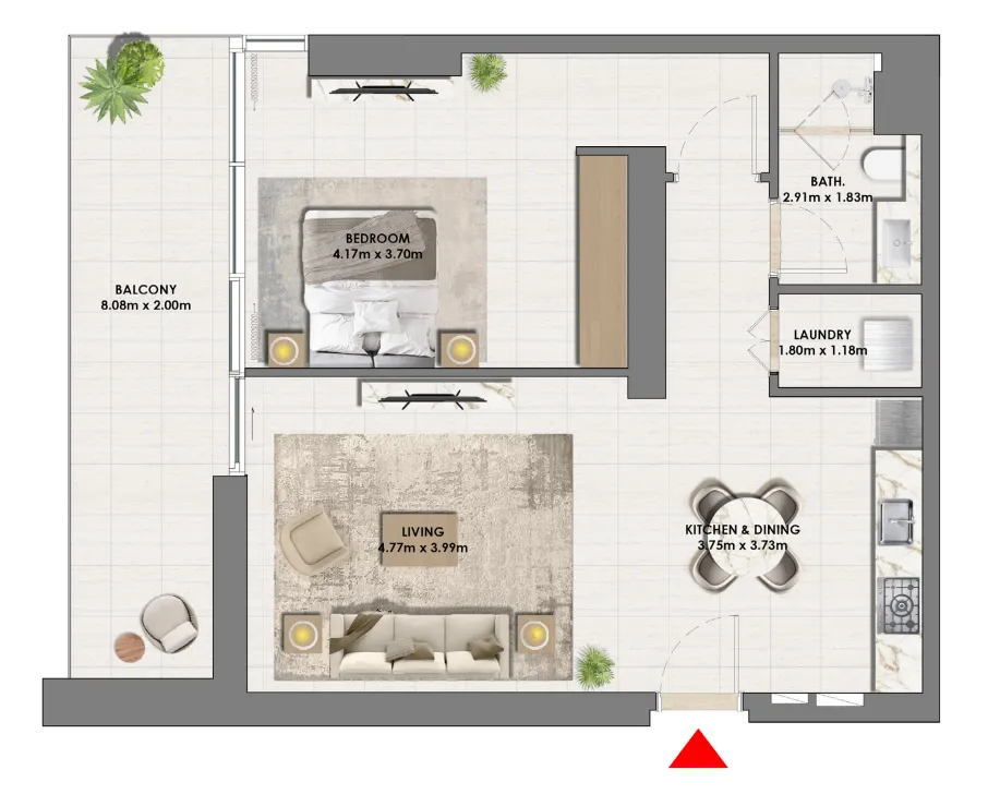 Parkside Views 1 bed floor plan, 982 sqft